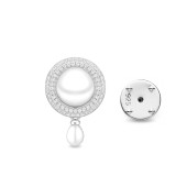 Brosa argint cu perle naturale albe si cristale, cu inchidere tip pin DiAmanti SK24475BR_W-G